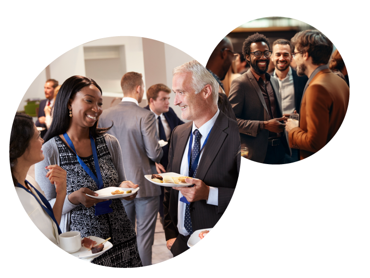 A diverse group of people networking at an event